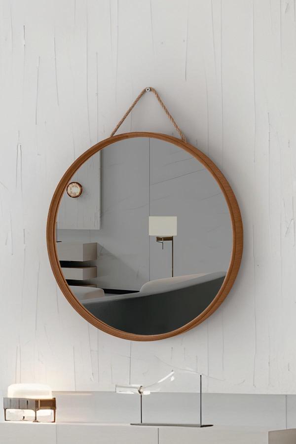Mirora Yuvarlak Dekoratif Duvar Aynası | Boyalı Ahşap Çerçeveli | 48cm | Meşe - Image 1