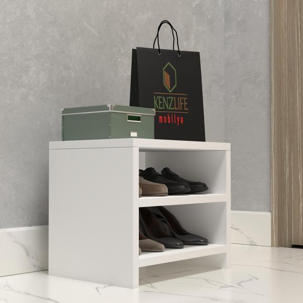 Kenzlife ayakkabılık konevi mat beyaz suntalam 035*040*30 dört çift ayakkabı kapasitesi arkalıksız  - Image 1
