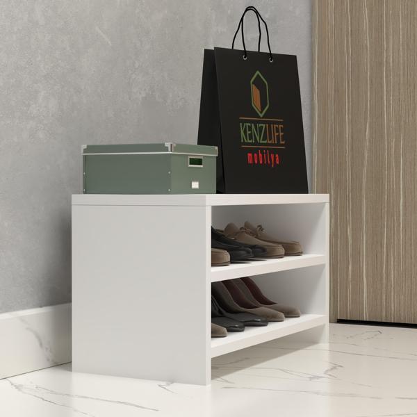 Kenzlife ayakkabılık konevi mat beyaz suntalam 035*060*30 altı çift ayakkabı kapasitesi arkalıksız  - Image 1