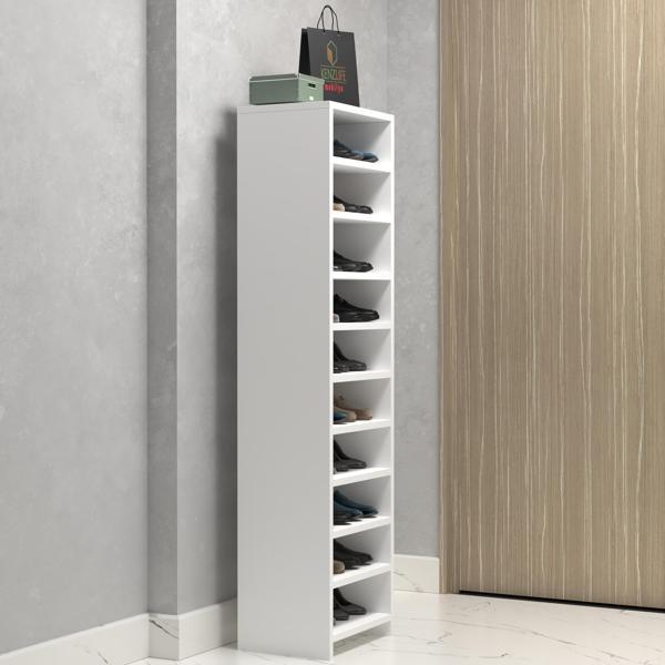 Kenzlife ayakkabılık konevi mat beyaz suntalam 155*040*30 yirmi çift ayakkabı kapasitesi arkalıksız  - Image 1