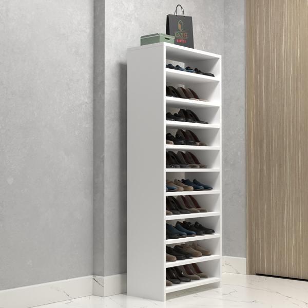 Kenzlife ayakkabılık konevi mat beyaz suntalam 155*060*30 otuz çift ayakkabı kapasitesi arkalıksız  - Image 1