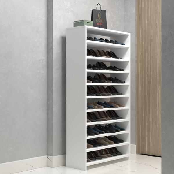 Kenzlife ayakkabılık konevi mat beyaz suntalam 155*080*30 kırk çift ayakkabı kapasitesi arkalıksız  - Image 1