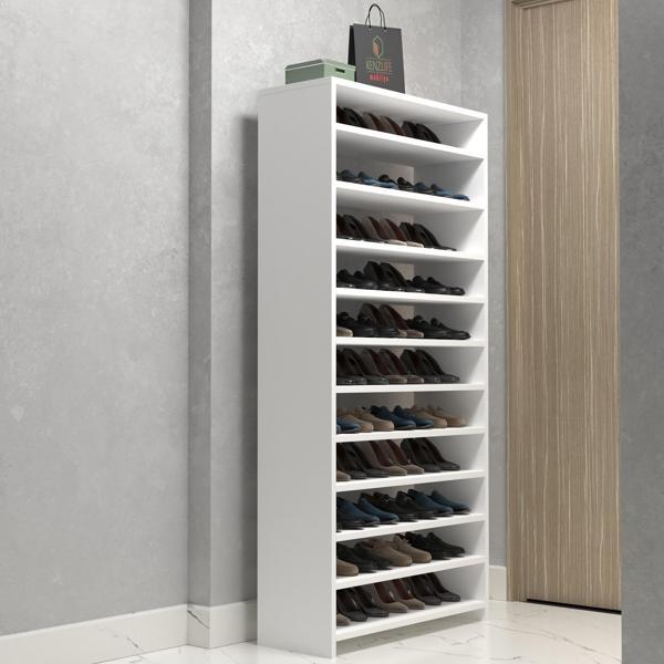 Kenzlife ayakkabılık konevi mat beyaz suntalam 170*080*30 kırkdört çift ayakkabı kapasitesi arkalıksız  - Image 1