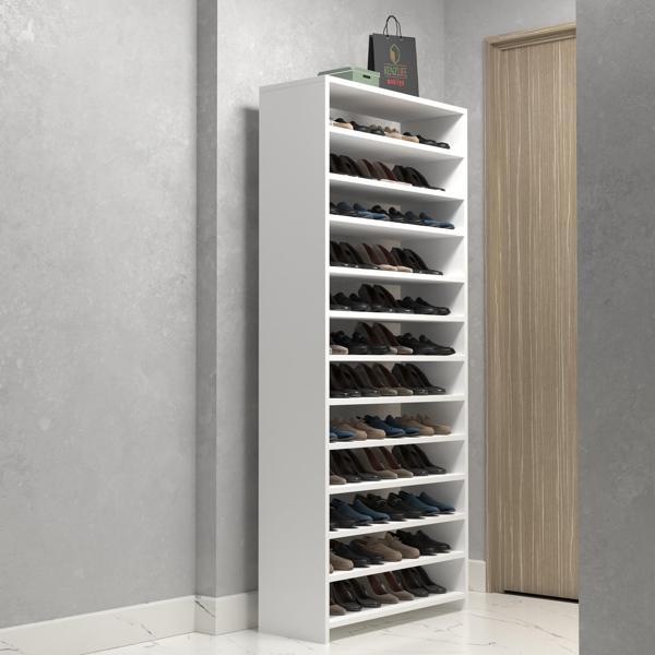 Kenzlife ayakkabılık konevi mat beyaz suntalam 183*080*30 kırksekiz çift ayakkabı kapasitesi arkalıksız  - Image 1