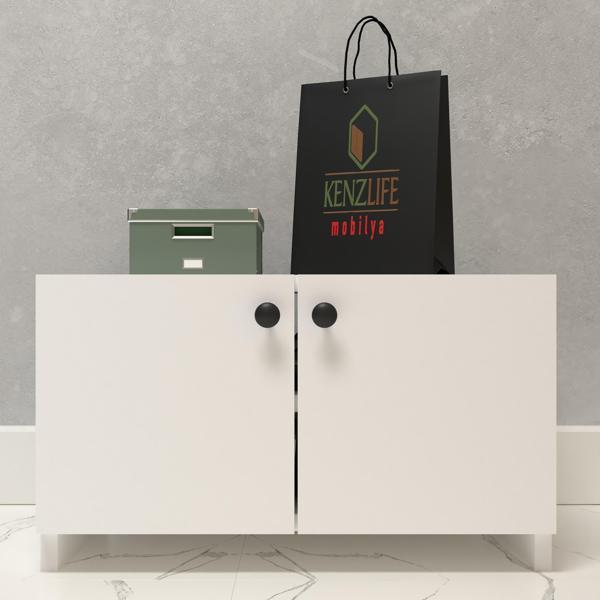 Kenzlife kapaklı ayakkabılık bosnevi mat beyaz suntalam 035*040*30 dört çift ayakkabı kapasitesi arkalıksız  - Image 1