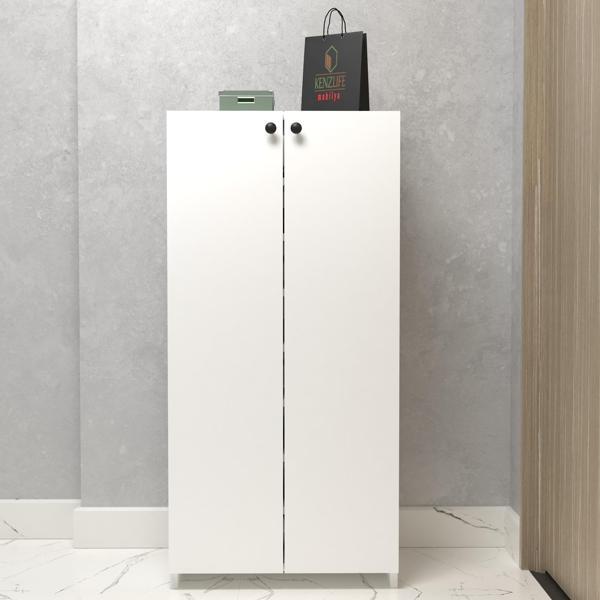 Kenzlife kapaklı ayakkabılık bosnevi mat beyaz suntalam 125*040*30 onaltı çift ayakkabı kapasitesi arkalıksız  - Image 1