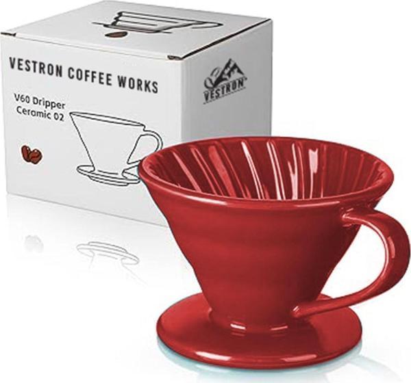 Vestron Kırmızı V60 02 Dripper Seramik Kahve Demleme Ekipmanı Filtre Kahve (Red Ceramic) - Image 1