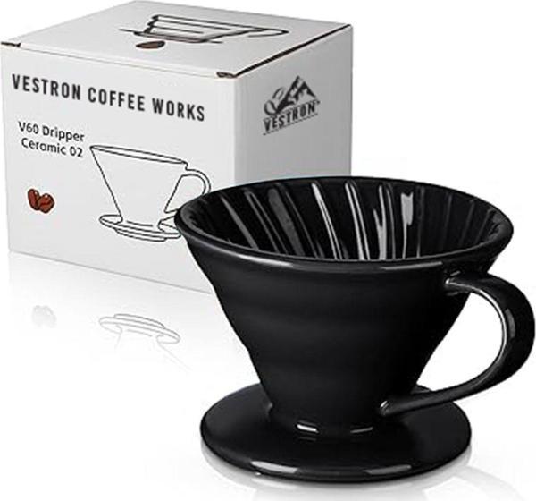 Vestron Siyah V60 02 Dripper Seramik Kahve Demleme Ekipmanı Filtre Kahve (Black Ceramic) - Image 1