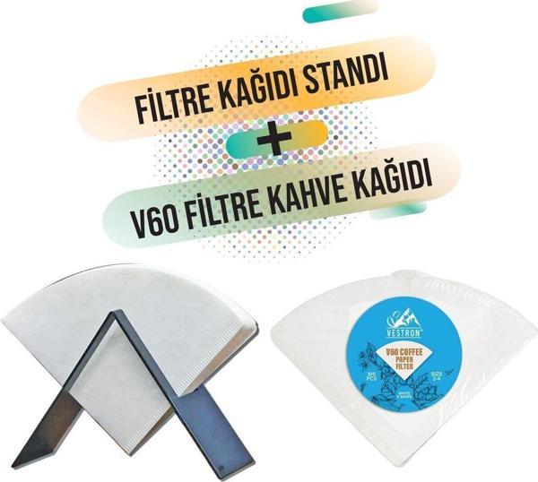 Vestron Filtre Kağıdı Tutucu Metal Stand Ve V60 Filtre Kağıdı 100Adet - Image 1