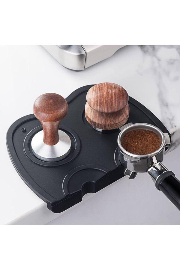 Vestron Espresso Barista Tamper Temper Tamping Mat Düz Taban Siyah Silikon 2Li - Image 1