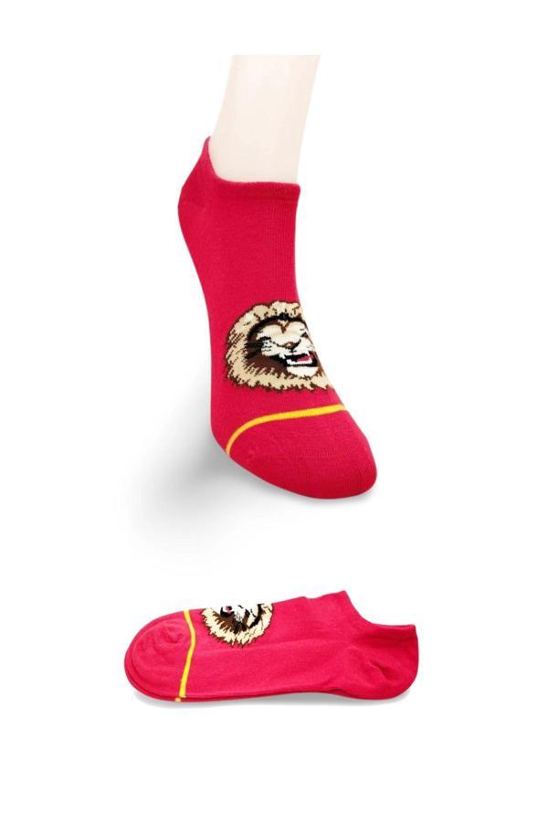 Sarı Kırmızı Aslan Desenli Sportif Unisex  Kısa Bilek Çorap Yazlık 1 Çift - Image 1