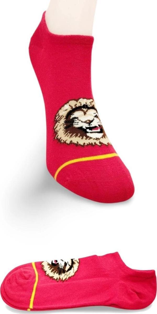 Sarı Kırmızı Aslan Desenli Sportif Unisex  Kısa Bilek Çorap Yazlık 1 Çift - Image 1