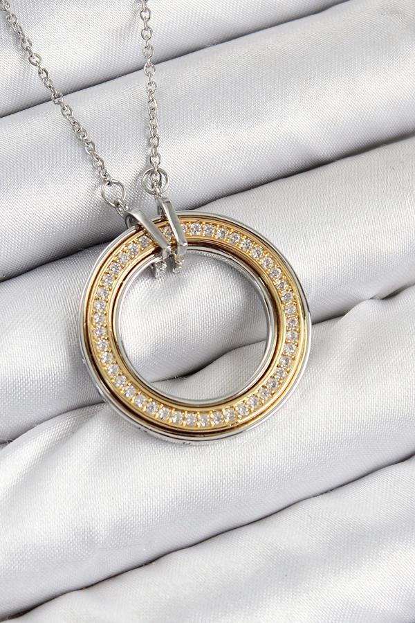316L Çelik Zirkon Taşlı Dönen Daire Model Gold Ve Gümüş Renk Kadın Kolye - Image 1