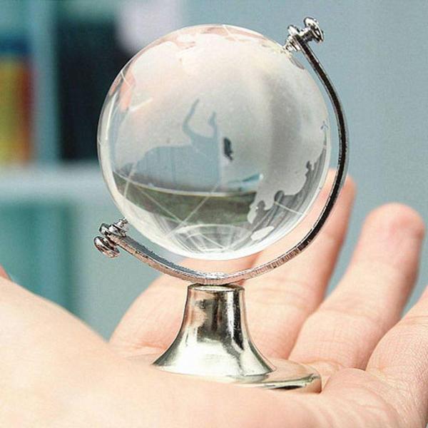 Büro Ev Ofis Hediyesi için 8CM Dünya Model Metal Standlı Kristal Cam Küre - Image 1
