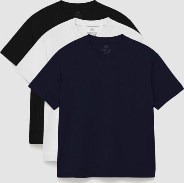Basic O Yaka Büyük Beden  3lü Paket Siyah-Beyaz-Lacivert  Erkek T-Shirt  88072 - Image 1