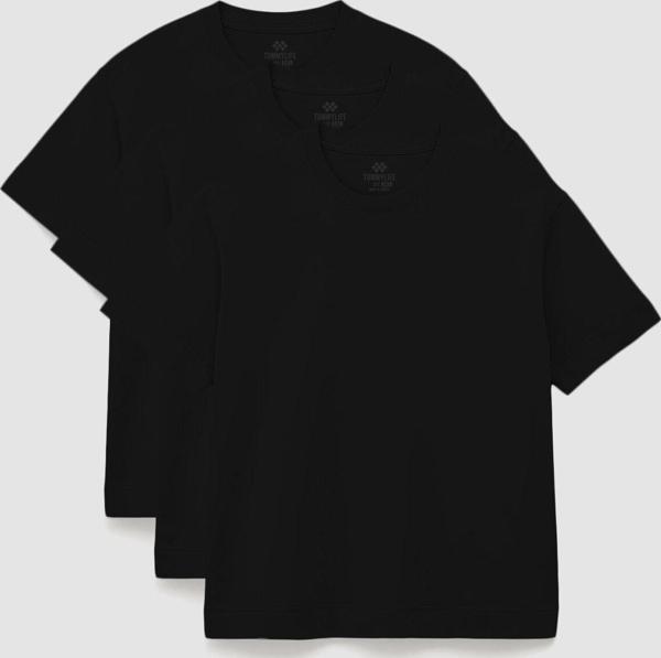 Basic O Yaka Büyük Beden  3lü Paket Siyah Erkek T-Shirt  88072 - Image 1