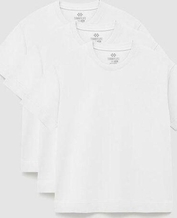 Basic O Yaka Büyük Beden  3lü Paket Beyaz Erkek T-Shirt  88072 - Image 1