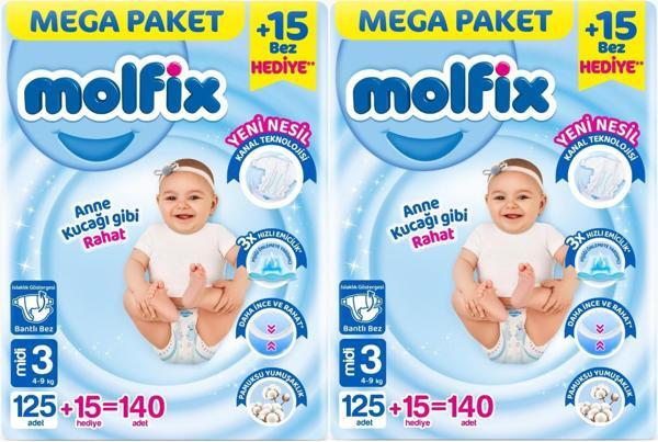 Molfix Bebek Bezi Beden:3 (4-9KG) Midi 280 Adet Mega Ekonomik Fırsat Pk - Image 1