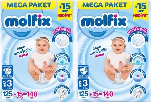Molfix Bebek Bezi Beden:3 (4-9KG) Midi 280 Adet Mega Ekonomik Fırsat Pk - Image 1