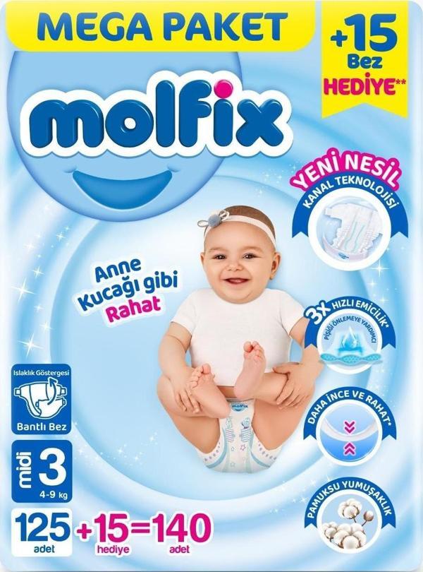 Molfix 3 Numara Midi 140'lı Bebek Bezi - Image 1