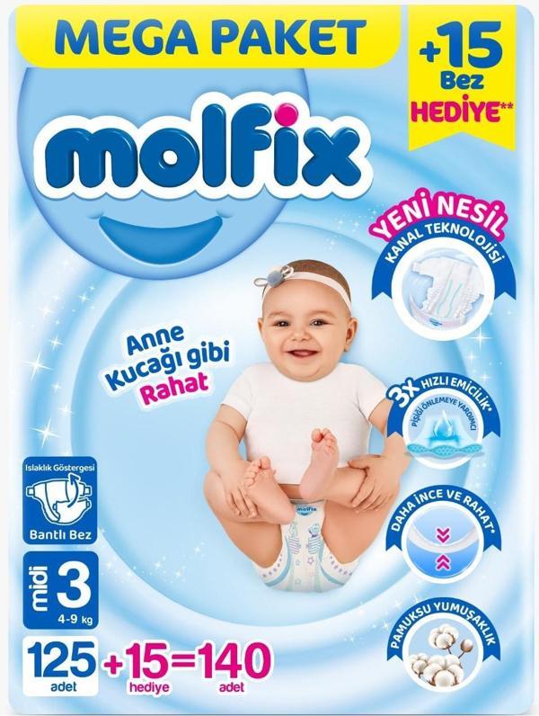 Molfix Bebek Bezi Beden:3 (4-9KG) Midi 140 Adet Pk Mega Pk - Image 1