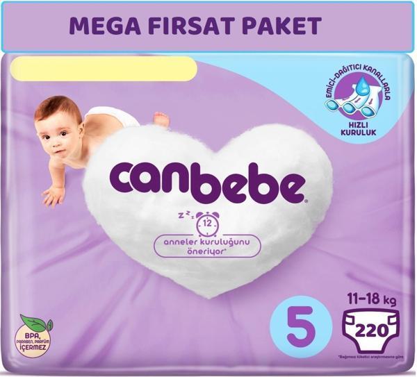 Canbebe Bebek Bezi Beden:5 (11-18Kg) Junior 220 Adet Mega Fırsat Pk - Image 1