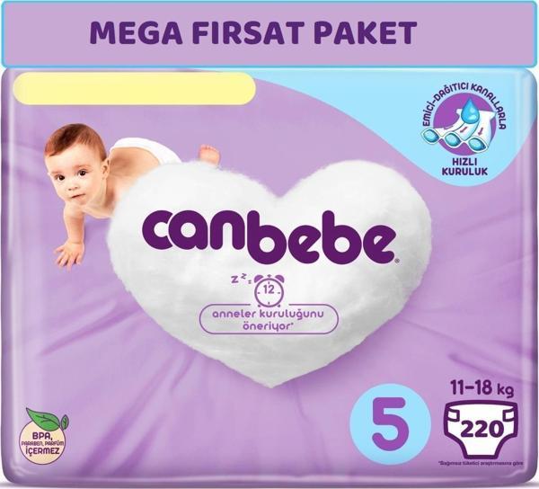 Canbebe Bebek Bezi Beden:5 (11-18Kg) Junior 220 Adet Mega Fırsat Pk - Image 1