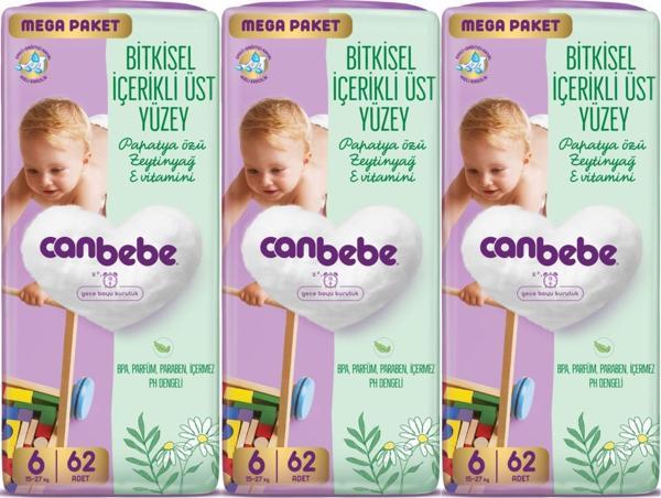 Canbebe Bebek Bezi Beden:6 (15-27KG) Exstra Large 186 Adet Mega Aylık Fırsat Pk - Image 1