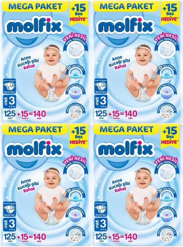 Molfix Bebek Bezi Beden:3 (4-9KG) Midi 560 Adet Mega Avantaj Fırsat Pk - Image 1