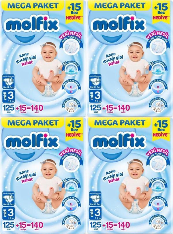 Molfix Bebek Bezi Beden:3 (4-9KG) Midi 560 Adet Mega Avantaj Fırsat Pk - Image 1