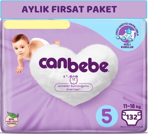 Canbebe Bebek Bezi Beden:5 (11-18Kg) Junior 132 Adet Aylık Fırsat Pk - Image 1