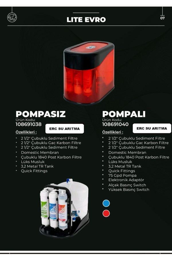 Erc Lite Evro Pompalı 5 Filitre Kırmızı Şeffaf Kasa Su Arıtma Cihazı - Image 1