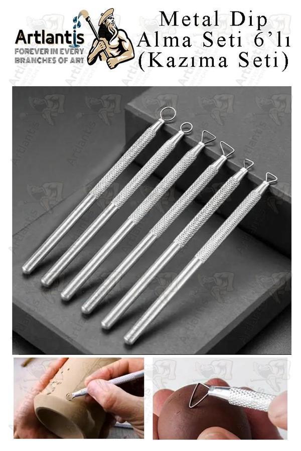 Tel Dip Alma Seti 6 lı 13 cm 1 Paket Kazıma Seti Paslanmaz Çelik Rötüş Modelaj Kil Heykel Çömlek Yapma Çubuğu Sanatsal - Image 1