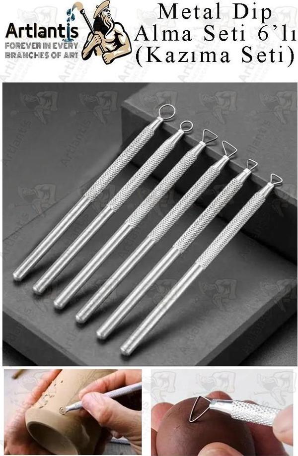Tel Dip Alma Seti 6 lı 13 cm 1 Paket Kazıma Seti Paslanmaz Çelik Rötüş Modelaj Kil Heykel Çömlek Yapma Çubuğu Sanatsal - Image 1