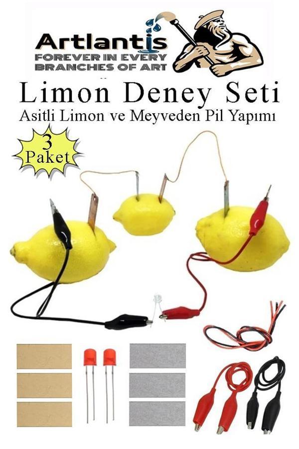 Elektrik Limon Deney Seti 3 Paket Limondan Elektrik Üretme Seti Limon Pili Fen Bilgisi Dersi Kimyasal Enerji - Image 1