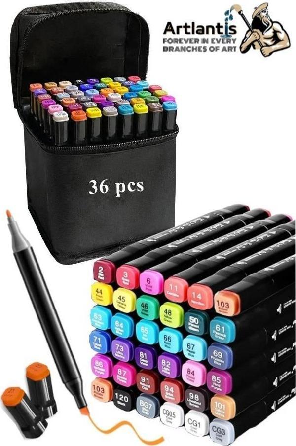 36 Adet Çift Taraflı Marker Kalem Çantalı 1 Paket 36 Renk Touch Markör Çift Uçlu Keçeli Kalem Sanat Tasarım Hobi - Image 1
