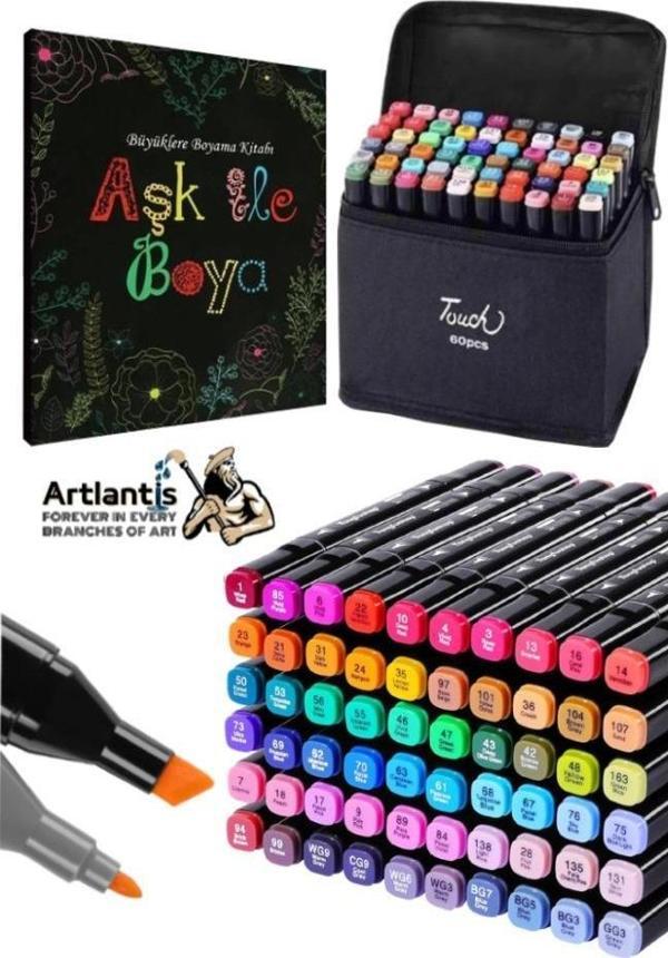 60 Adet Çift Taraflı Marker Kalem Çantalı 1 Paket 60 Renk Touch Markör Aşk İle Boya Mandala Büyüklere Boyama Kitabı - Image 1