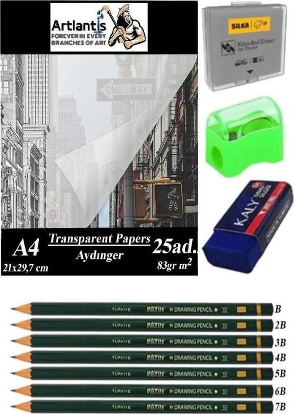 Aydınger Kağıdı A4 83 gr 25'li 1 Paket Eskiz Kağıdı Fatih Dereceli Kalem Hamur Silgi Sınav Silgisi Kalemtraş - Image 1