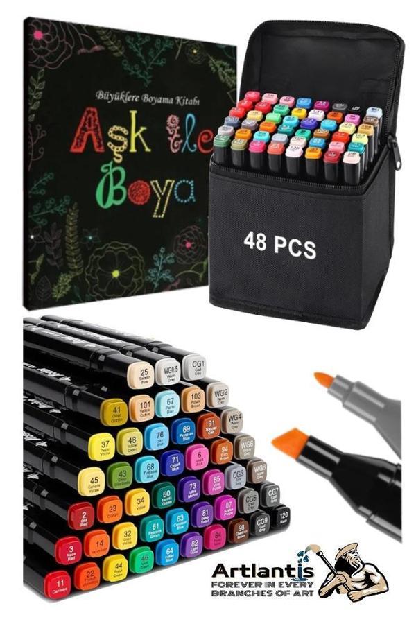 48 Adet Çift Taraflı Marker Kalem Çantalı 1 Paket 48 Renk Touch Markör Aşk İle Boya Mandala Büyüklere Boyama Kitabı - Image 1