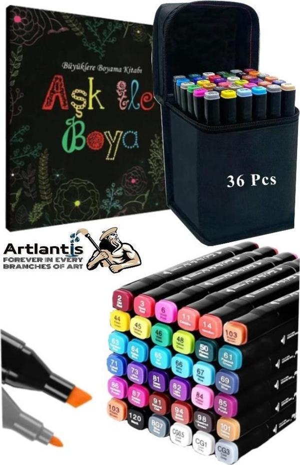 36 Adet Çift Taraflı Marker Kalem Çantalı 1 Paket 36 Renk Touch Markör Aşk İle Boya Mandala Büyüklere Boyama Kitabı - Image 1