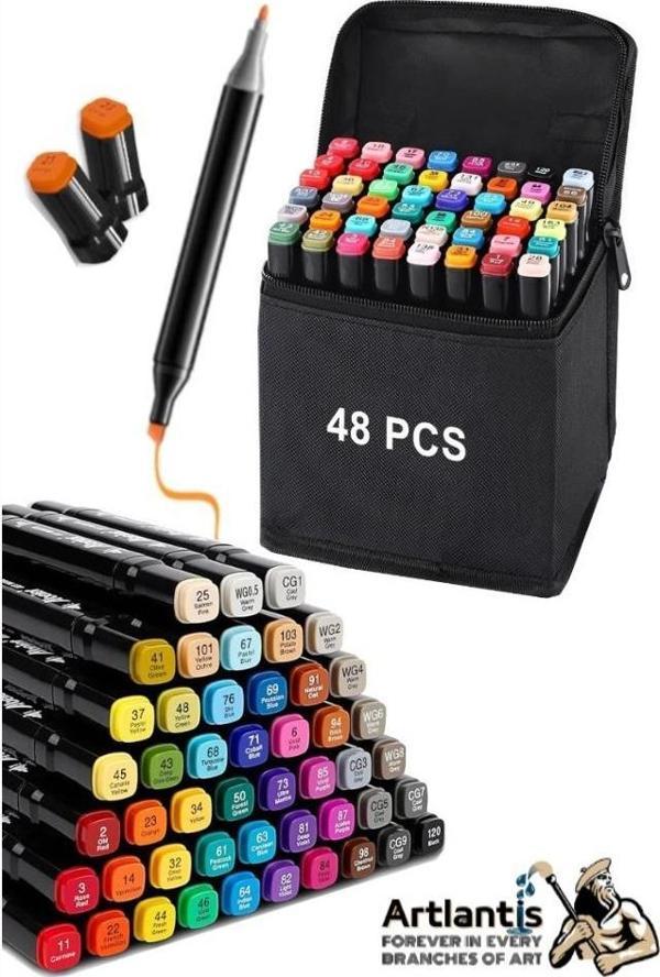 48 Adet Çift Taraflı Marker Kalem Çantalı 1 Paket 48 Renk Touch Markör Çift Uçlu Keçeli Kalem Sanat Tasarım Hobi - Image 1