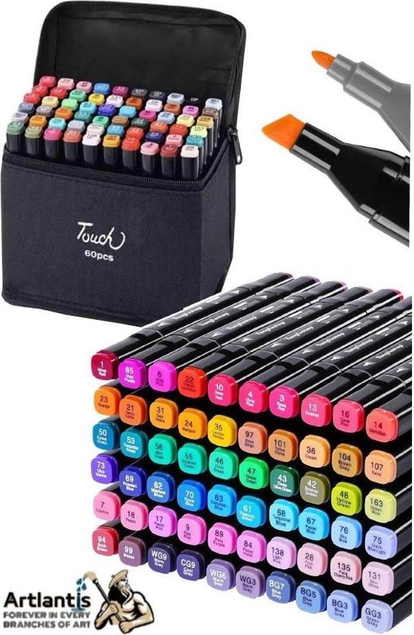 60 Adet Çift Taraflı Marker Kalem Çantalı 1 Paket 60 Renk Touch Markör Çift Uçlu Keçeli Kalem Sanat Tasarım Hobi - Image 1