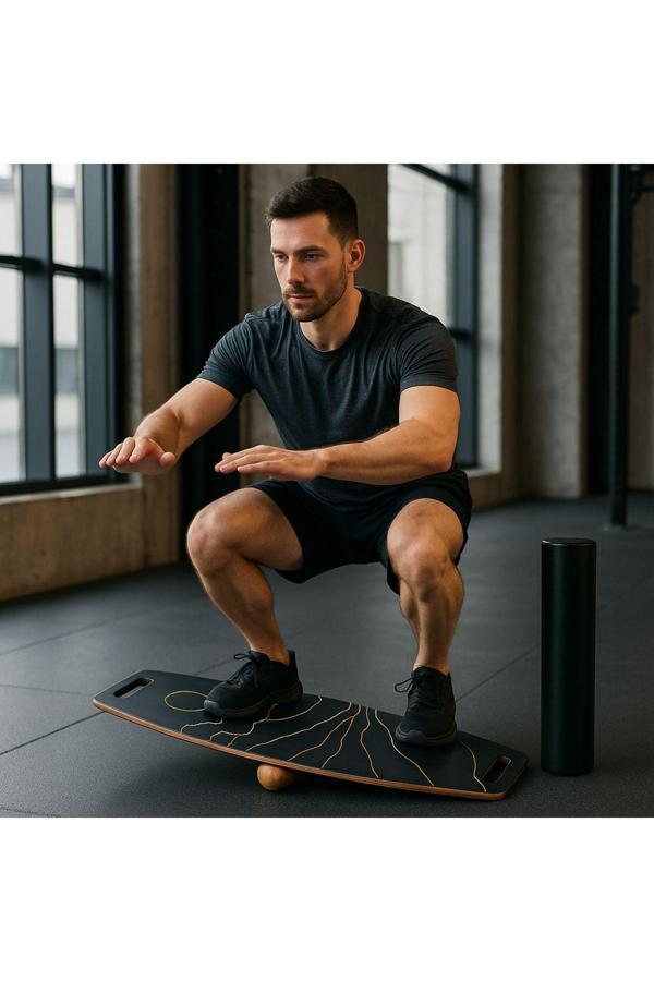 Wood Stone Art Siyah Denge Tahtası Balance Roller Board Çift Fonksiyonlu Sörf Eğitim Tahtası Kaykay Eğitim Tahtası - Image 1