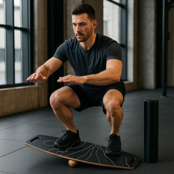 Wood Stone Art Siyah Denge Tahtası Balance Roller Board Çift Fonksiyonlu Sörf Eğitim Tahtası Kaykay Eğitim Tahtası - Image 1