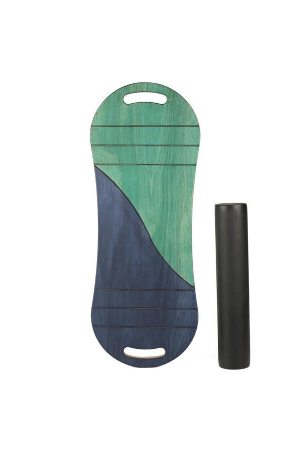 Wood Stone Art Yeşil/Lacivert Denge Tahtası Balance Roller Board Sörf/Kaykay Eğitim Tahtası - Image 1