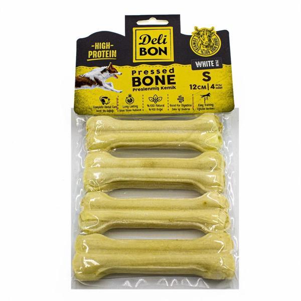 Delibon Deri Köpek Çiğneti Pres Kemik 4x12cm Beyaz - Image 1
