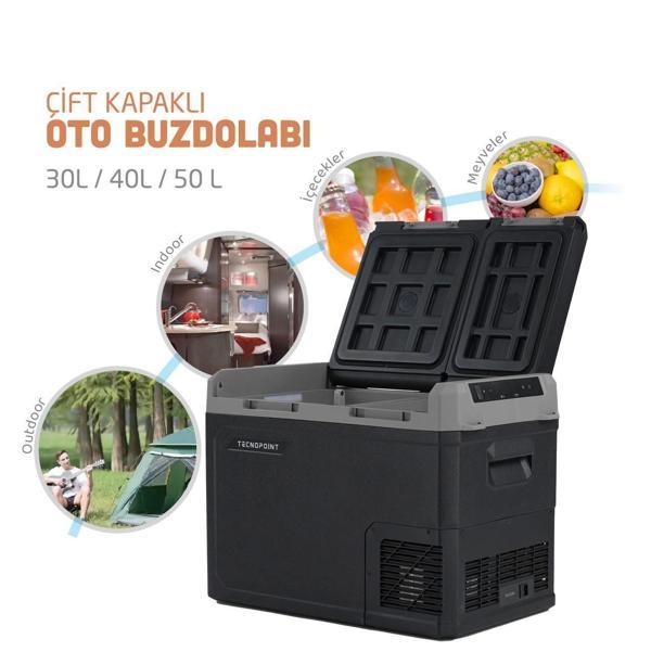 TC21-18 Çift Kapaklı 50 Litre Taşınabilir Araç Buzdolabı 12V/24V/220V Uyumlu - Image 1