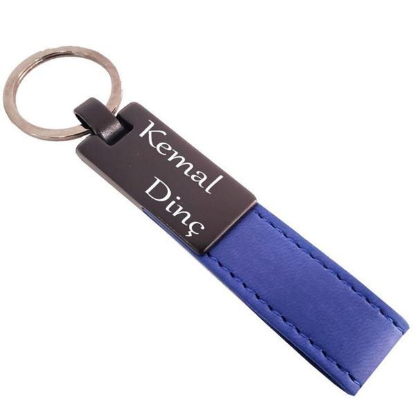 Lacivert Deri Metal Anahtarlık - Image 1