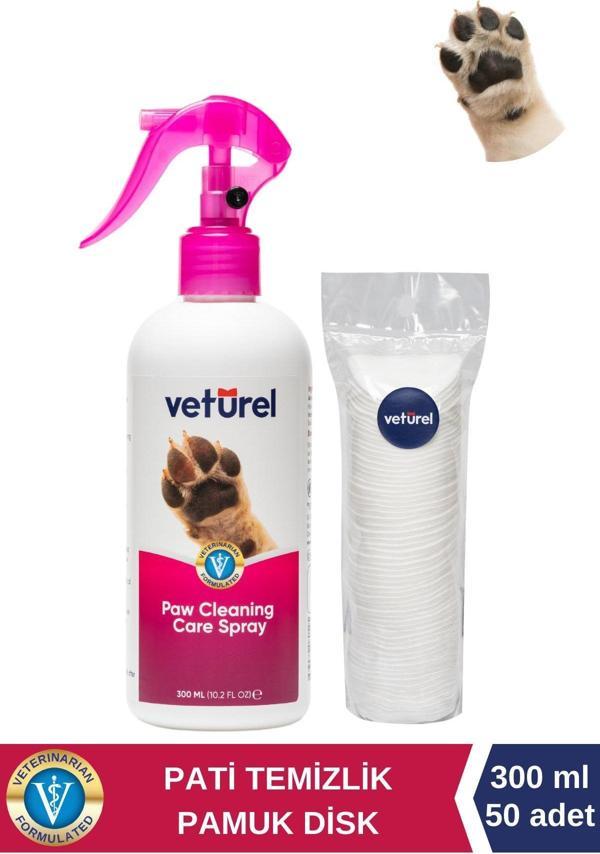 Veturel Köpek Pati Temizleme Parfümsüz Koku Giderici Tüy Kir Bakım Spreyi 300ml Disk Pamuk 50li - Image 1