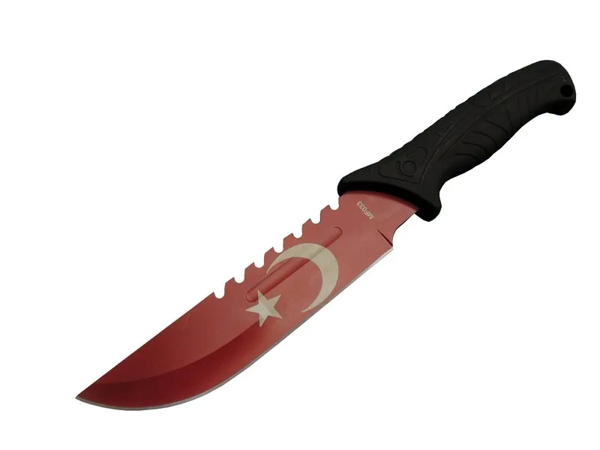 Ayyıldız Mf033 Rd Kırmızı Av Bıçağı 31cm - Testere Detaylı Bıçak, Oluklu, Kılıflı, Plastik Sap - Image 1